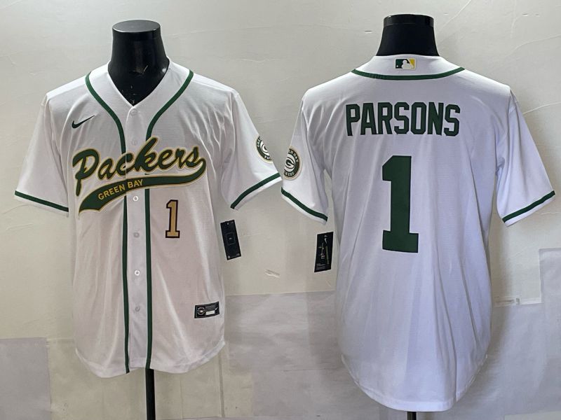 Men 2025 Green Bay Packers #1 Parsons white Joint Name Nike Limited NFL Jersey style 003